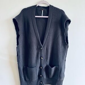 Free People Ribbed Knit Vest in Charcoal